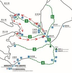 大坑2號步道上山→經大坑5號步道→轉大坑1號步道下山→走柏油路回到大坑2號步道停車場