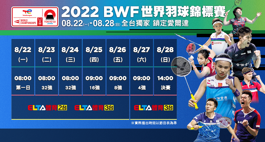 2022 BWF世錦賽轉播-愛爾達節目表